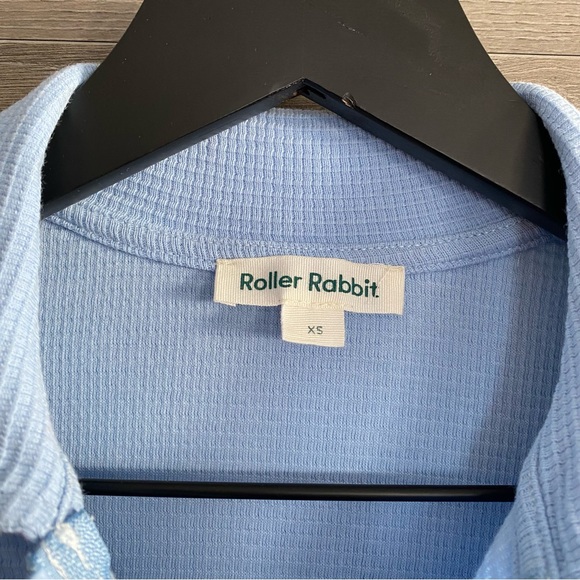 Roller Rabbit Waffle Crop Polo Top Short Sleeve Blue XS - Picture 3 of 6